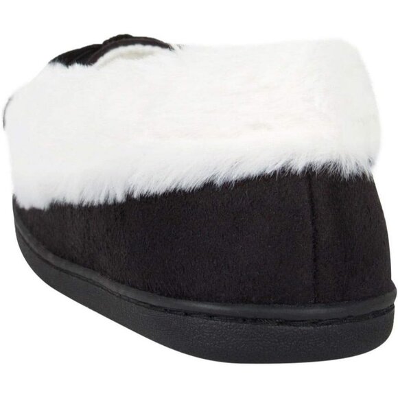Women's Black Bow Faux Fur Collar Pull On Plush Lining Slipper Boot Shoes - Picture 7 of 8